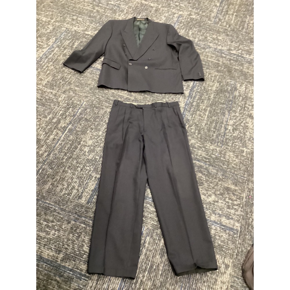 Marks & Spencer Mens Double Breasted Suit Set Peak Lapel Pleated Pants Black